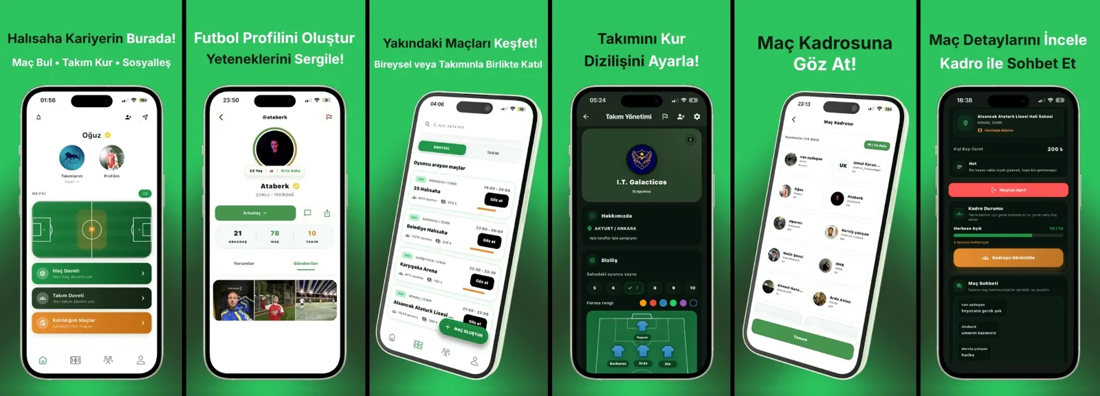 FutConnect uygulama ekranları toplu görünüm
