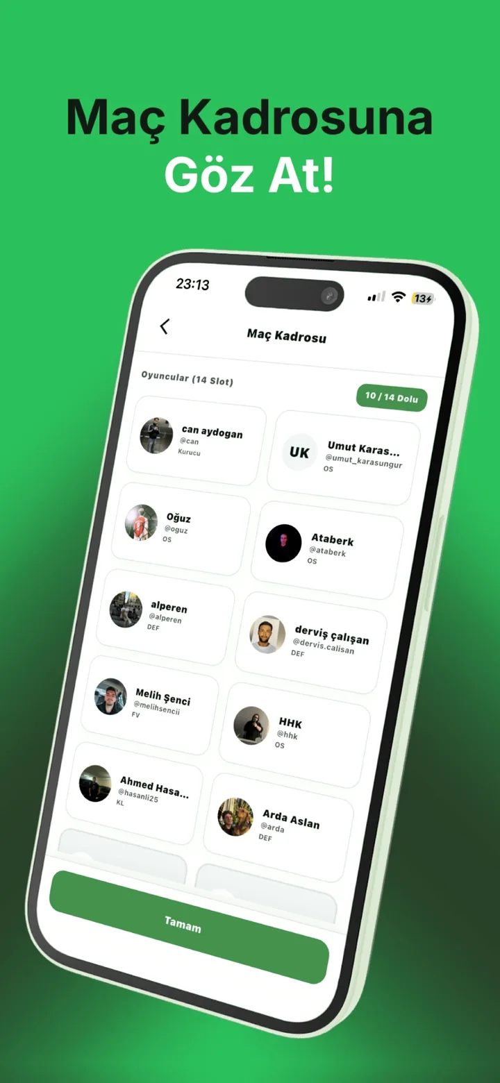 FutConnect maç kadrosu ekranı