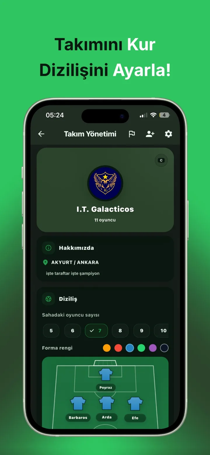 FutConnect takım yönetimi ekranı